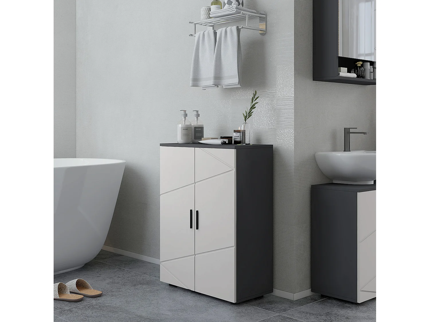 Mobile bagno 2 ante con 3 ripiani 60x30x82cm in legno grigio