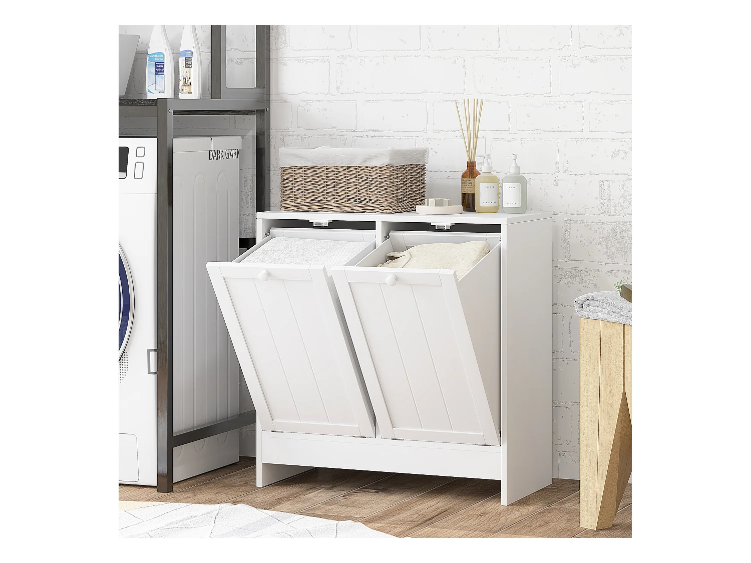 Mobile portabiancheria con 2 scomparti a ribalta in legno bianco