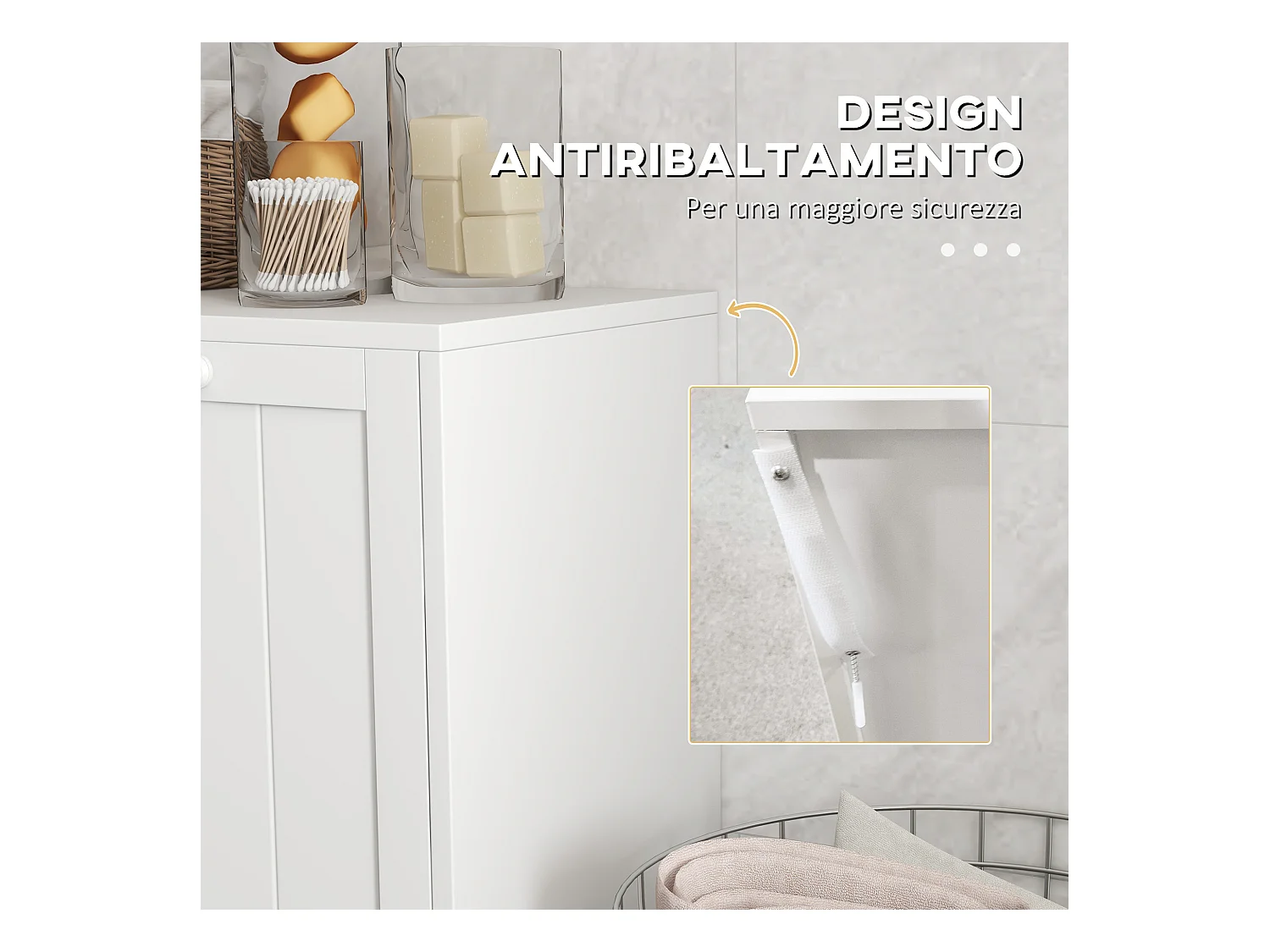 Mobile portabiancheria con 2 scomparti a ribalta in legno bianco