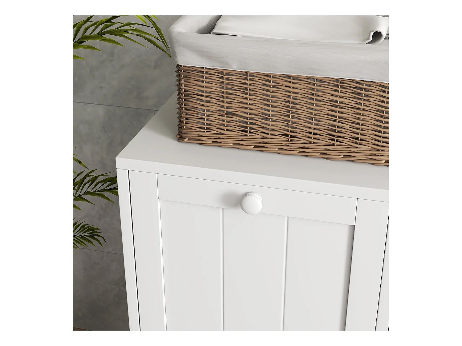 Mobile portabiancheria con 2 scomparti a ribalta in legno bianco