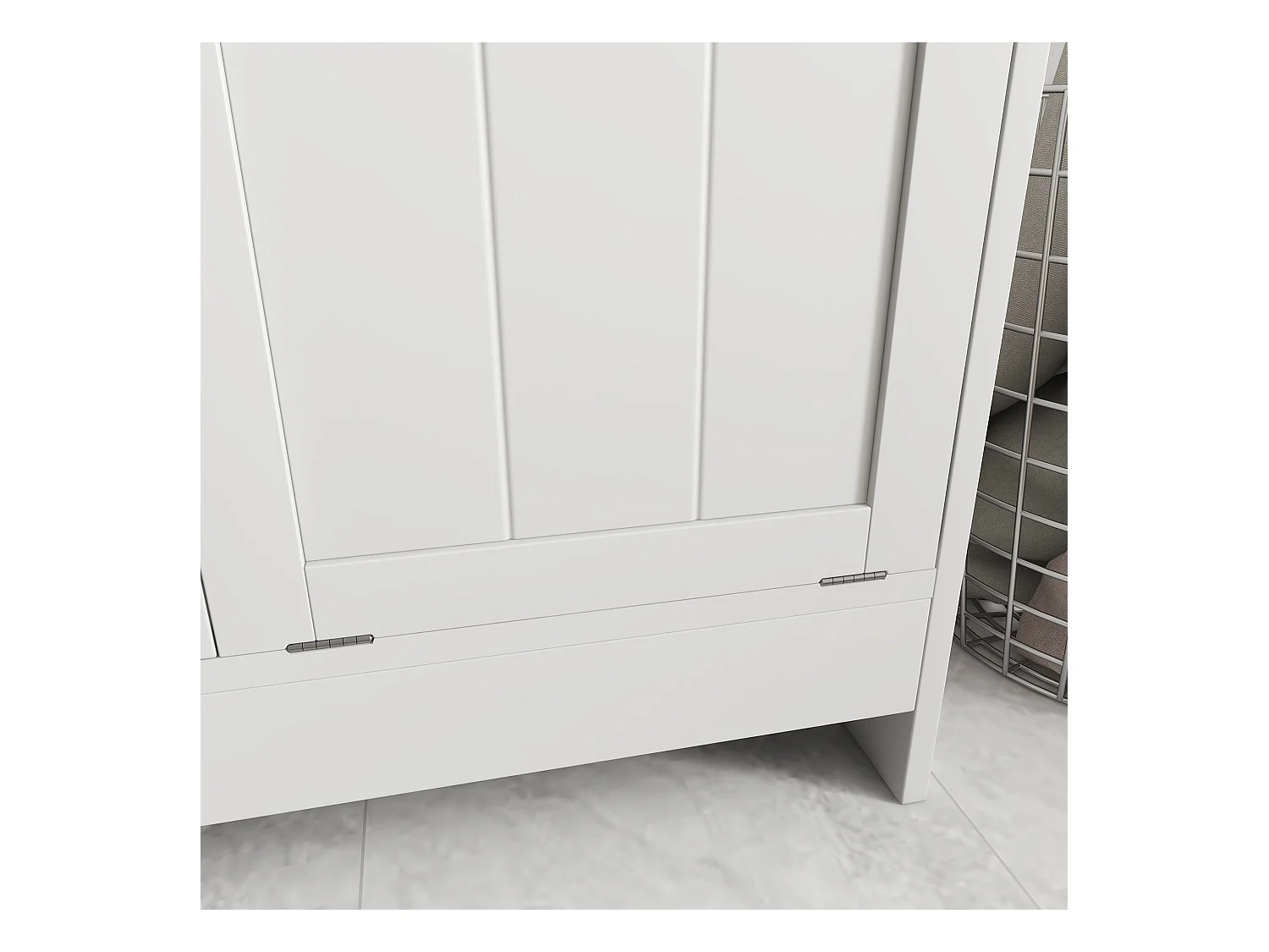 Mobile portabiancheria con 2 scomparti a ribalta in legno bianco