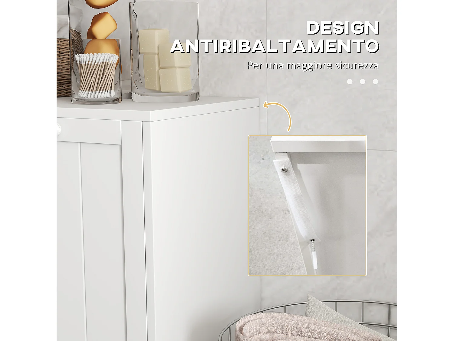 Mobile portabiancheria con 2 scomparti a ribalta in legno bianco