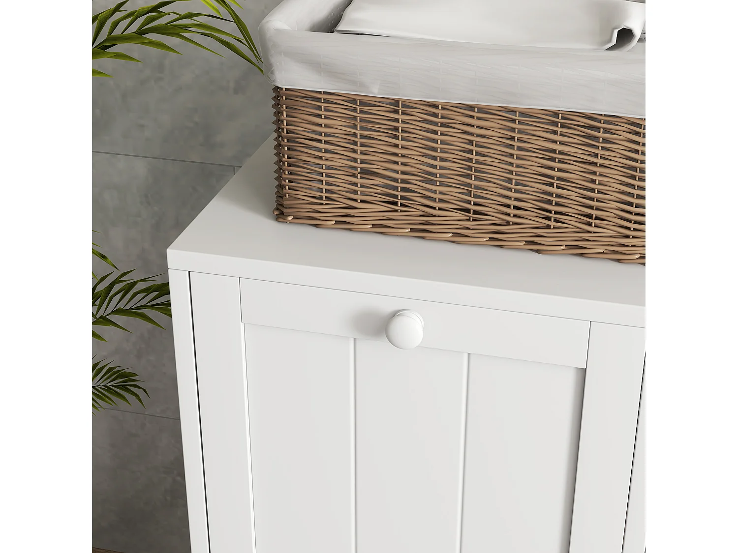 Mobile portabiancheria con 2 scomparti a ribalta in legno bianco