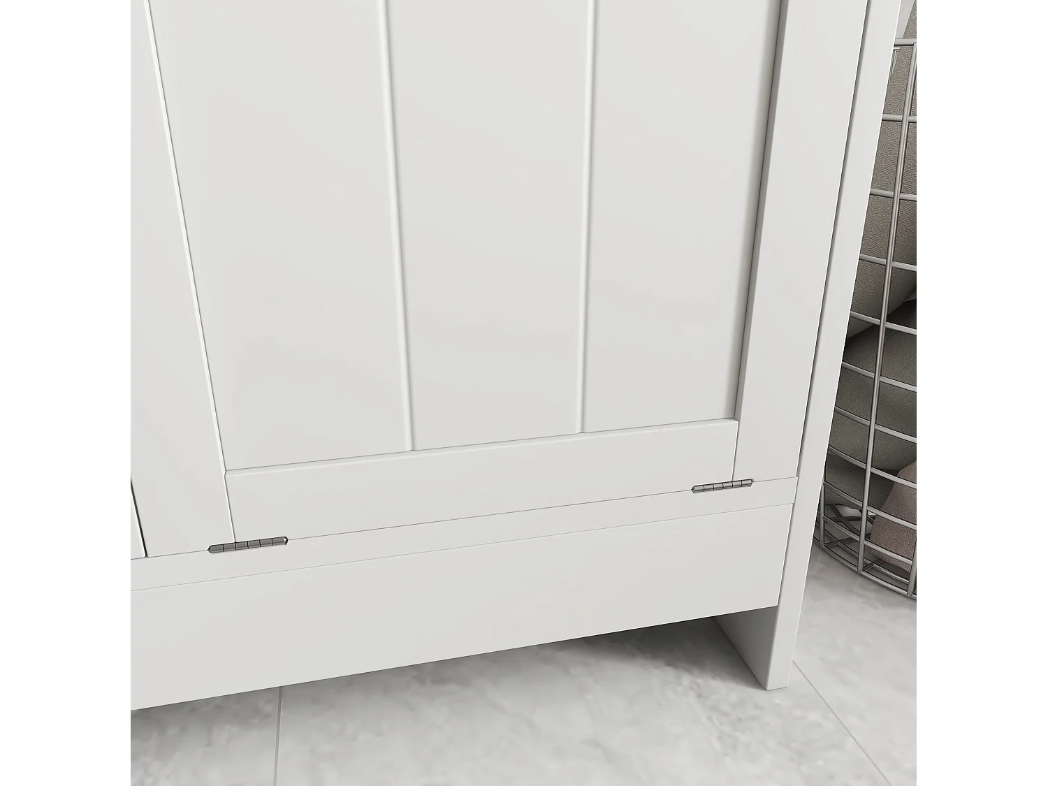 Mobile portabiancheria con 2 scomparti a ribalta in legno bianco