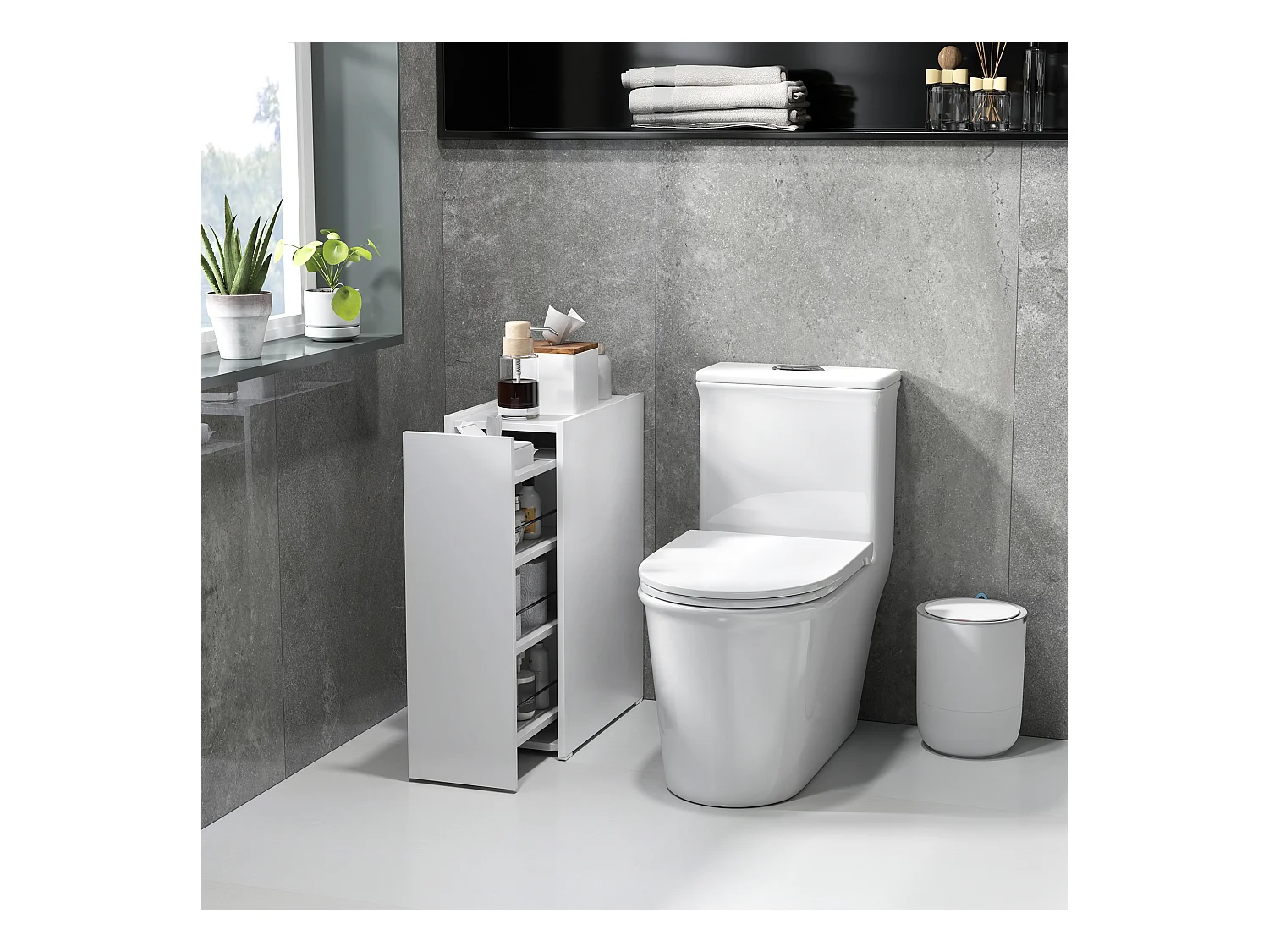 Mobiletto bagno salvaspazio a 3 livelli in truciolato bianco