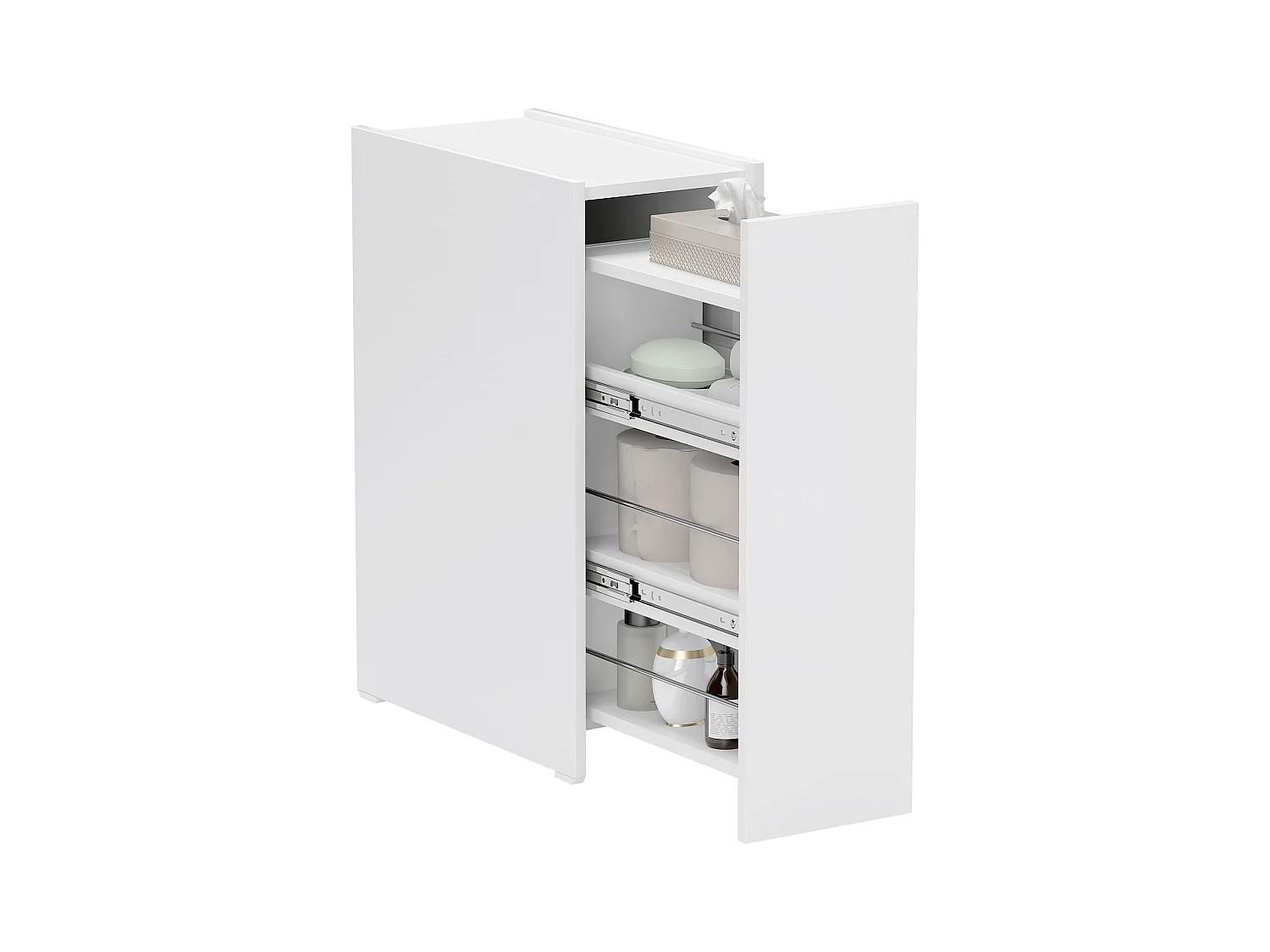 Mobiletto bagno salvaspazio a 3 livelli in truciolato bianco