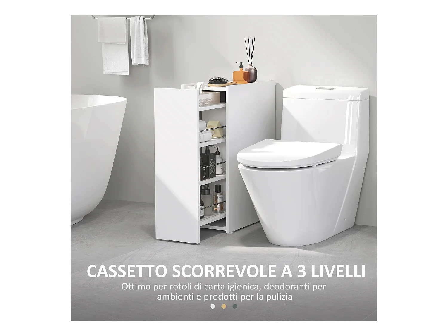 Mobiletto bagno salvaspazio a 3 livelli in truciolato bianco