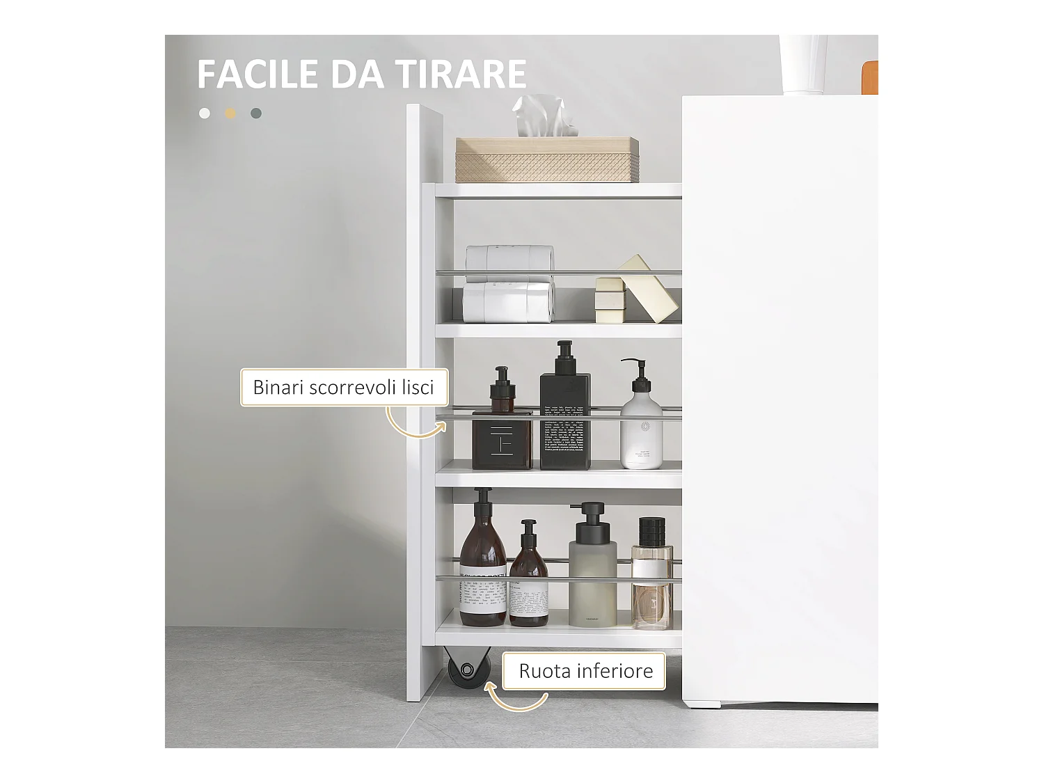 Mobiletto bagno salvaspazio a 3 livelli in truciolato bianco