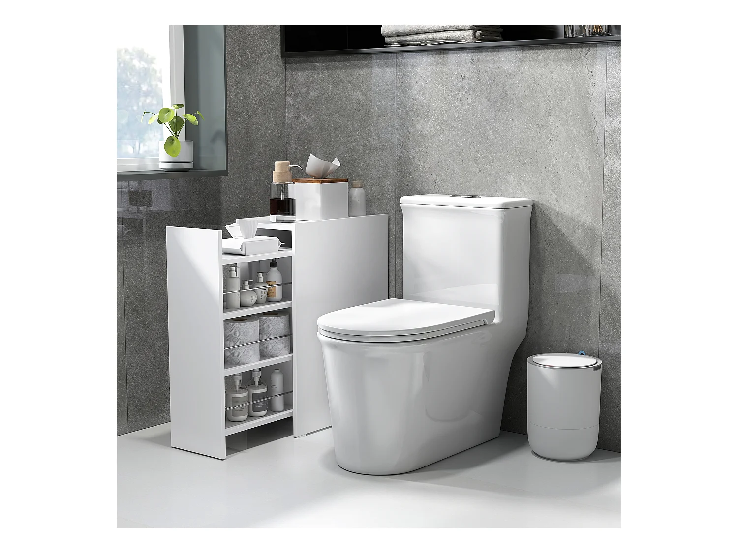 Mobiletto bagno salvaspazio a 3 livelli in truciolato bianco