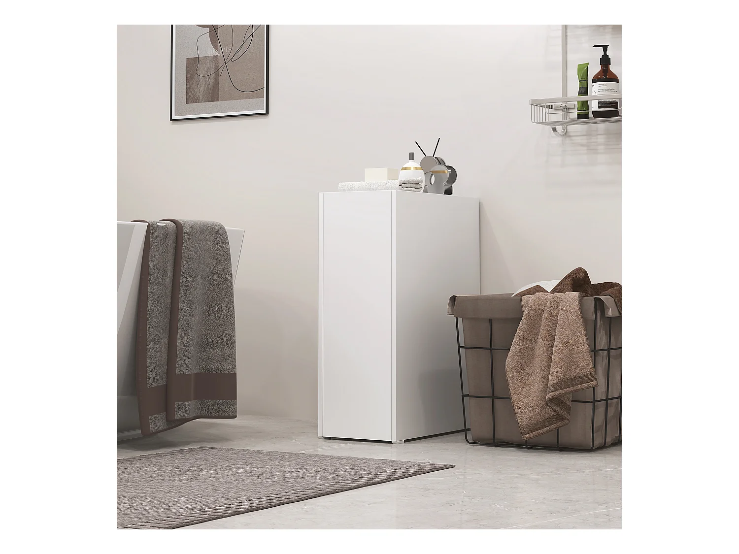 Mobiletto bagno salvaspazio a 3 livelli in truciolato bianco