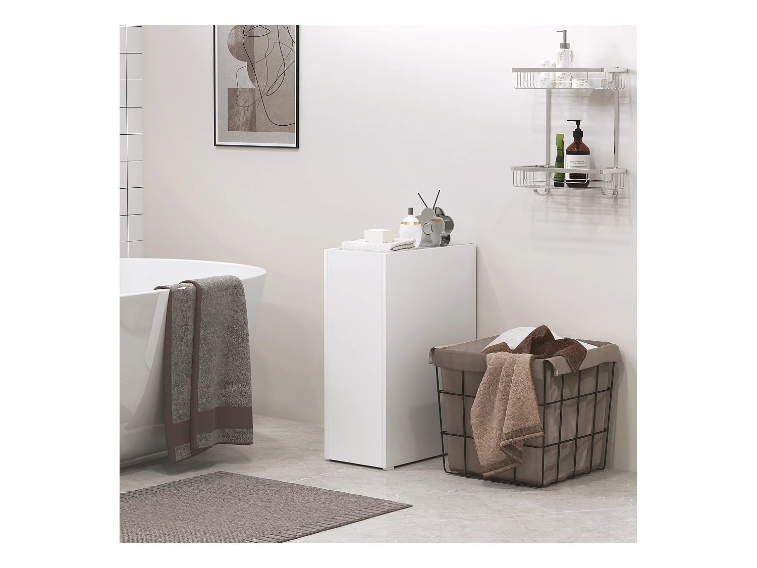 Mobiletto bagno salvaspazio a 3 livelli in truciolato bianco