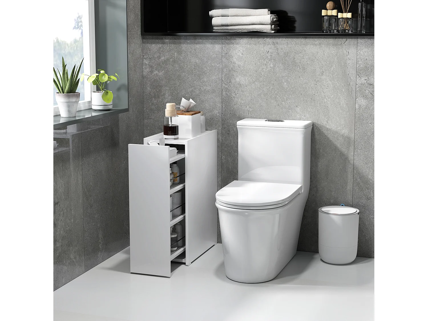 Mobiletto bagno salvaspazio a 3 livelli in truciolato bianco