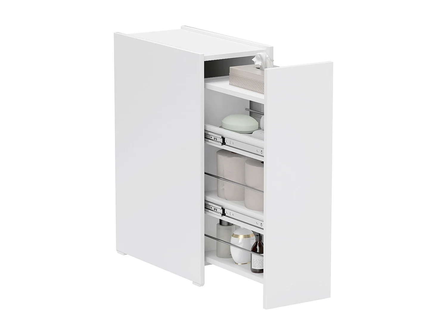 Mobiletto bagno salvaspazio a 3 livelli in truciolato bianco