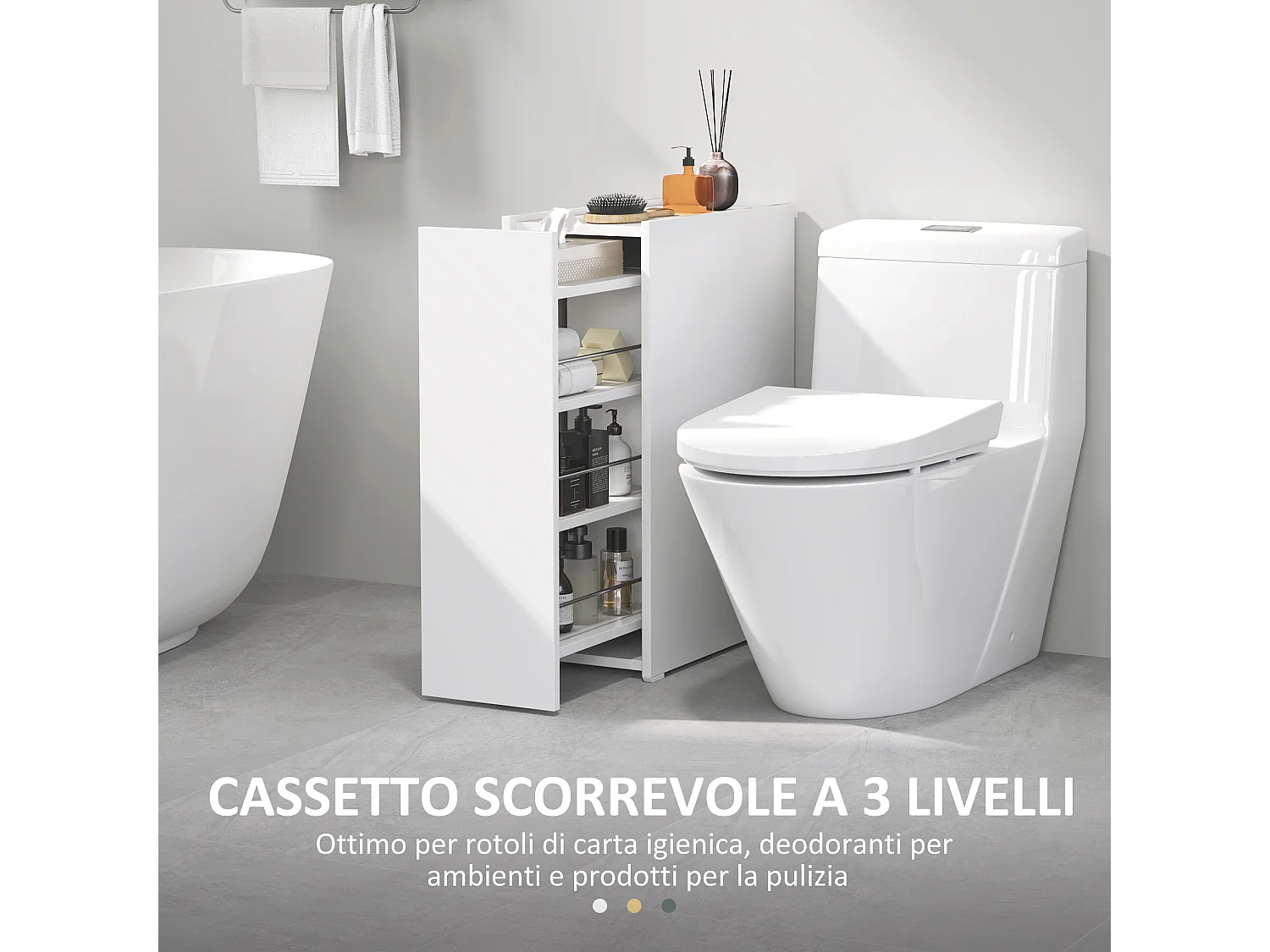 Mobiletto bagno salvaspazio a 3 livelli in truciolato bianco