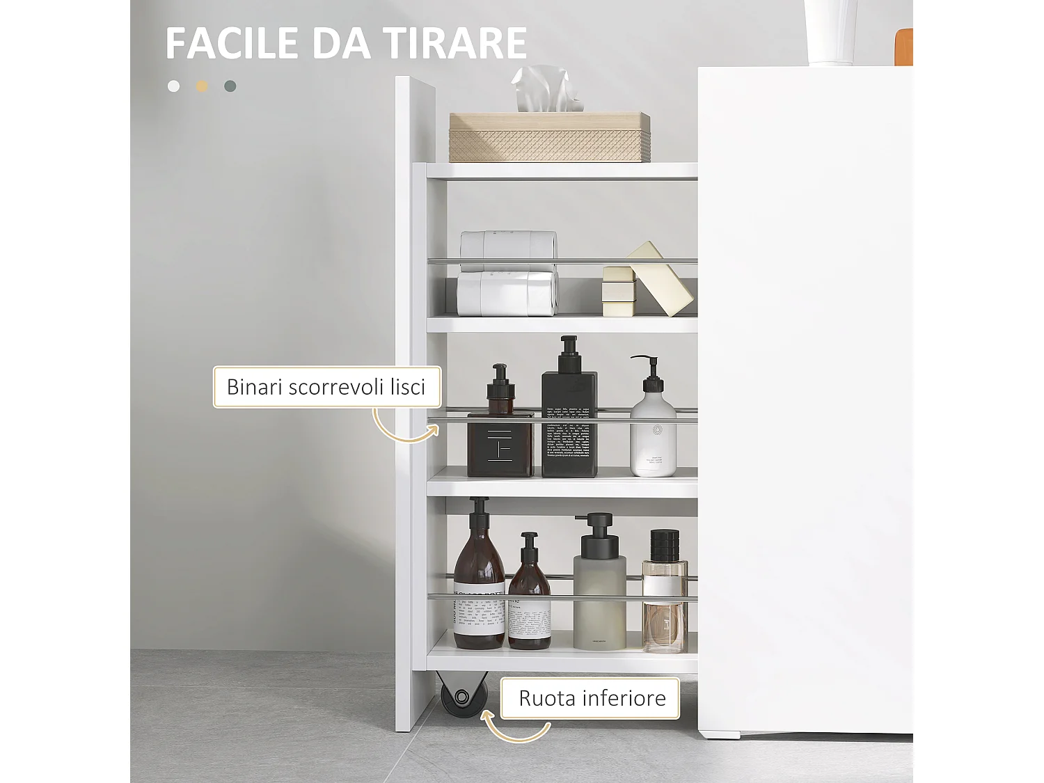 Mobiletto bagno salvaspazio a 3 livelli in truciolato bianco