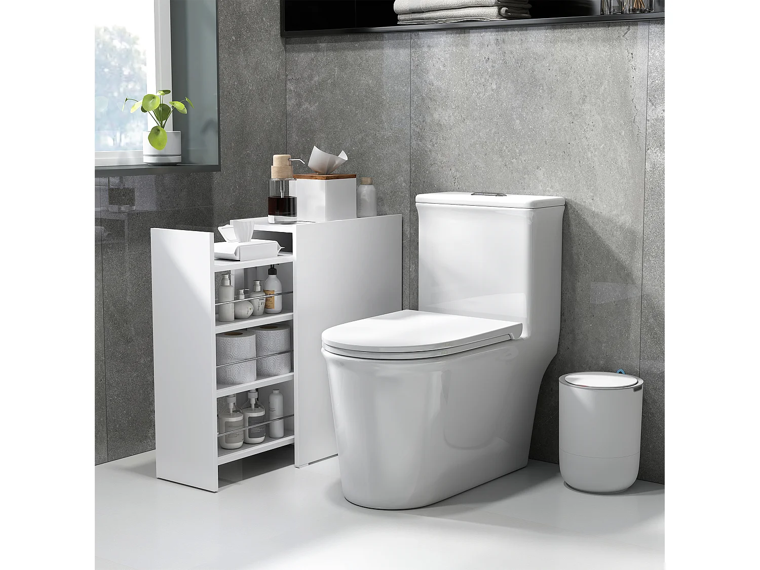 Mobiletto bagno salvaspazio a 3 livelli in truciolato bianco