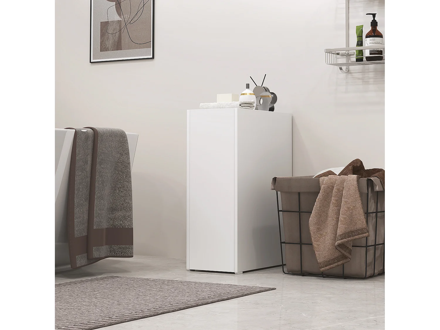 Mobiletto bagno salvaspazio a 3 livelli in truciolato bianco