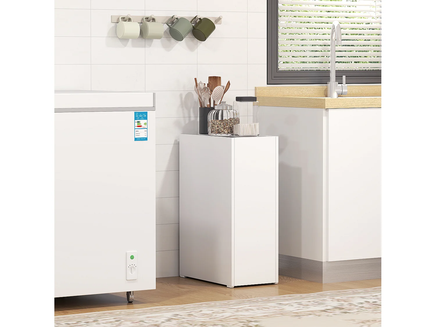 Mobiletto bagno salvaspazio a 3 livelli in truciolato bianco