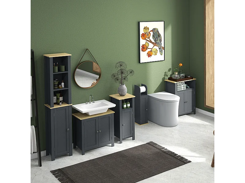 Mobiletto bagno a 3 ripiani e 2 ante con design rialzato