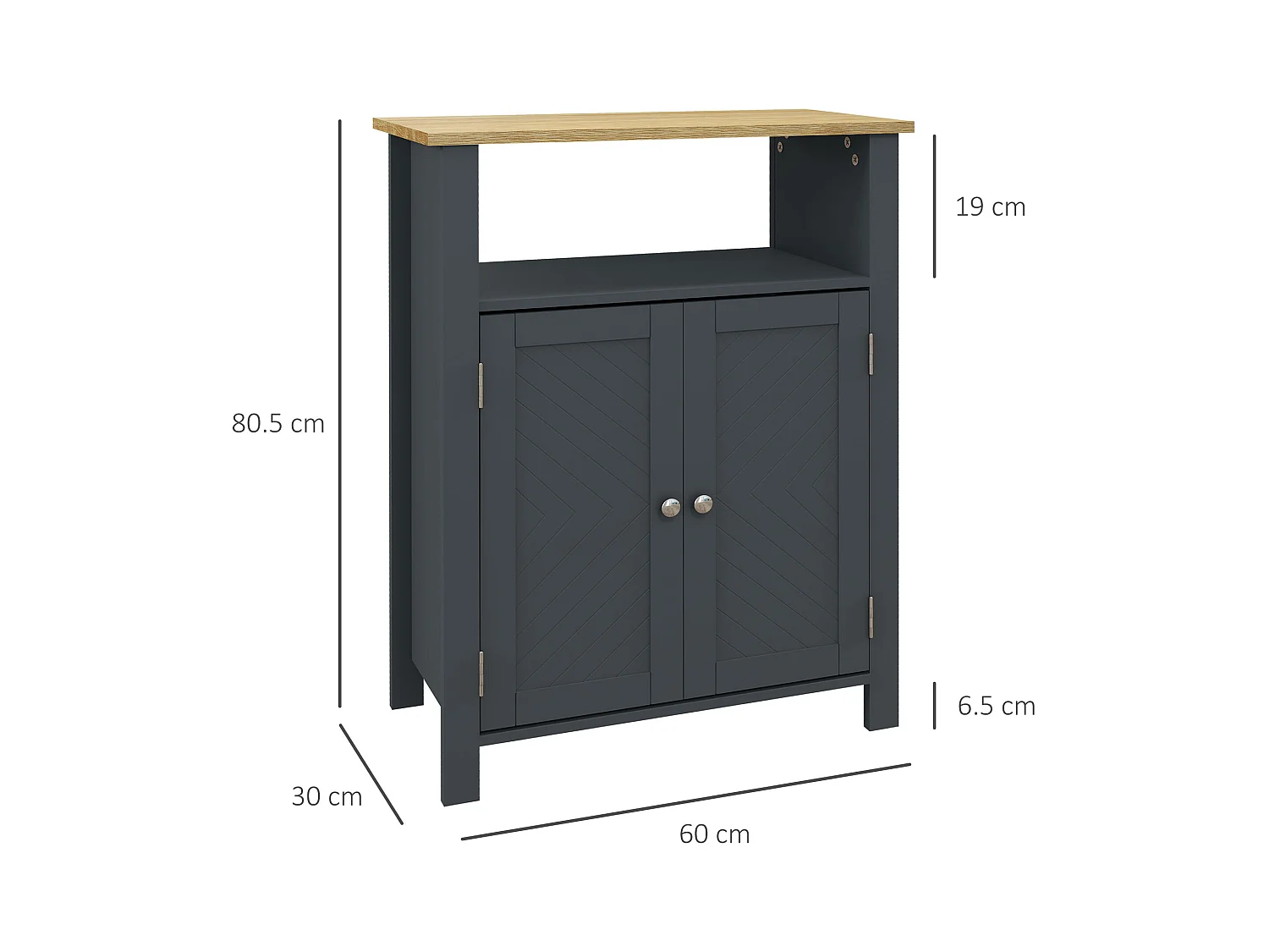 Mobiletto bagno a 3 ripiani e 2 ante con design rialzato