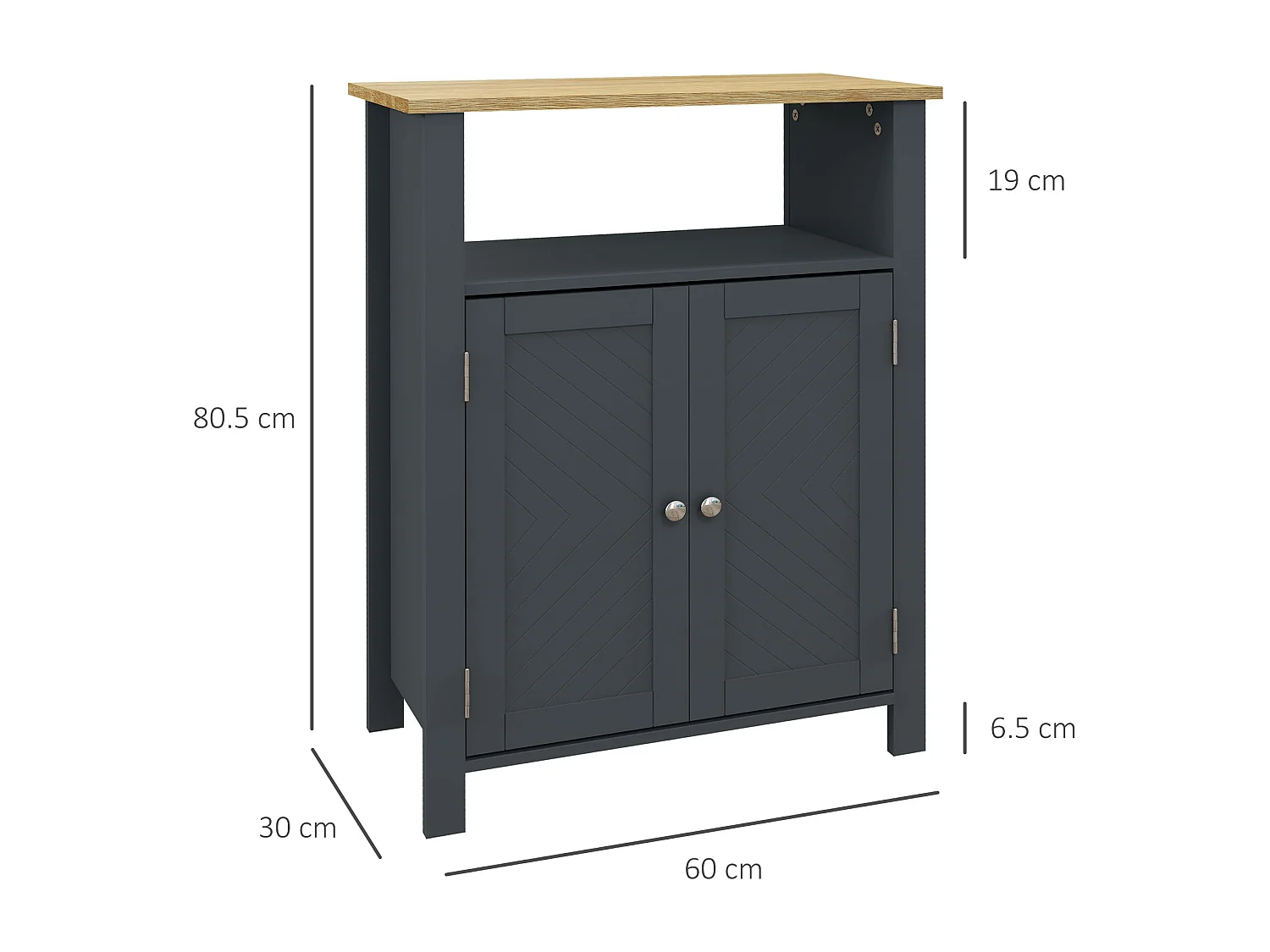 Mobiletto bagno a 3 ripiani e 2 ante con design rialzato