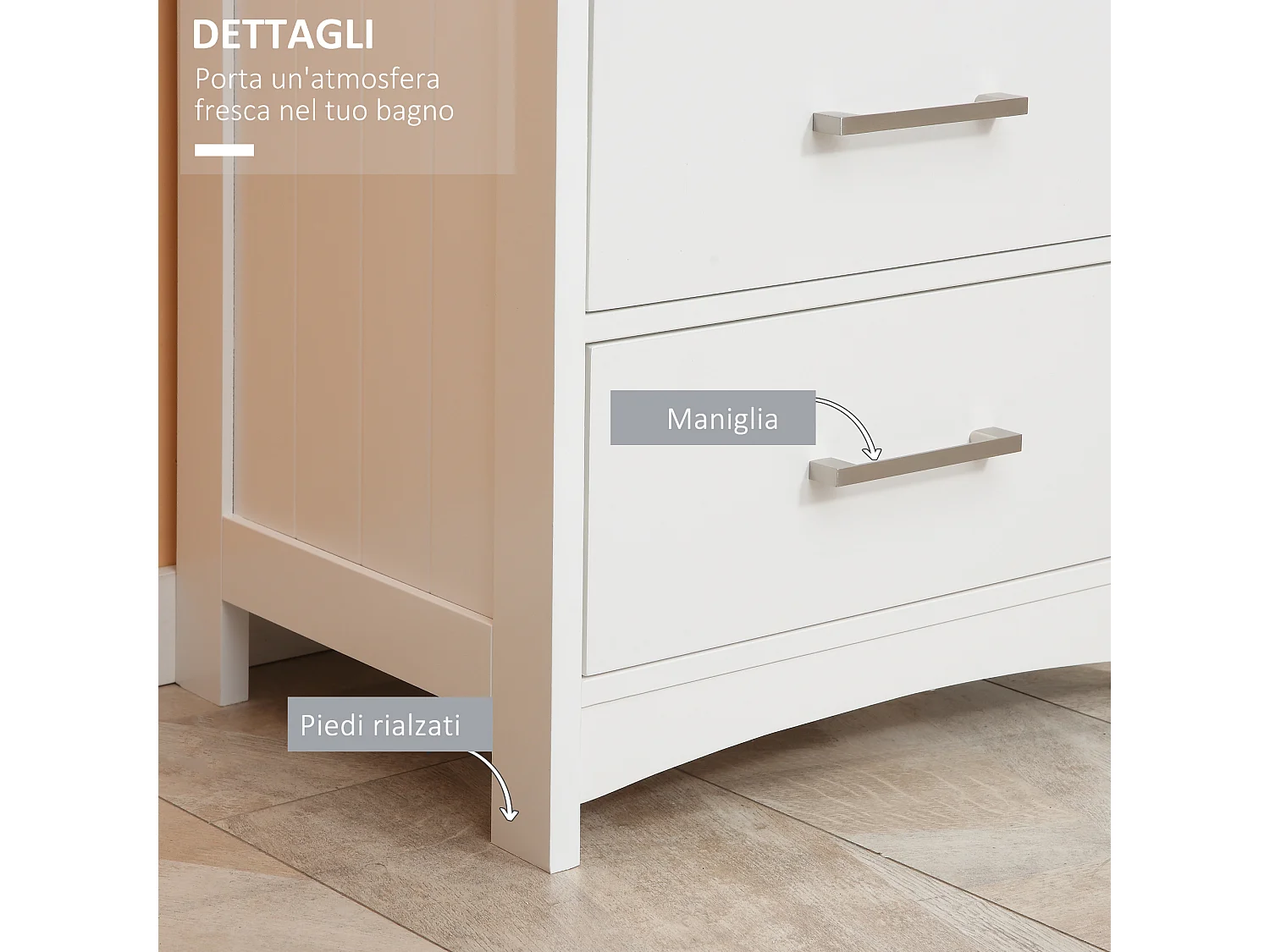 Mobiletto bagno con 3 cassetti e ripiano aperto in mdf bianco