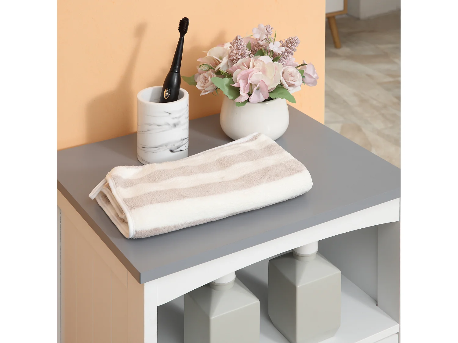 Mobiletto bagno con 3 cassetti e ripiano aperto in mdf bianco