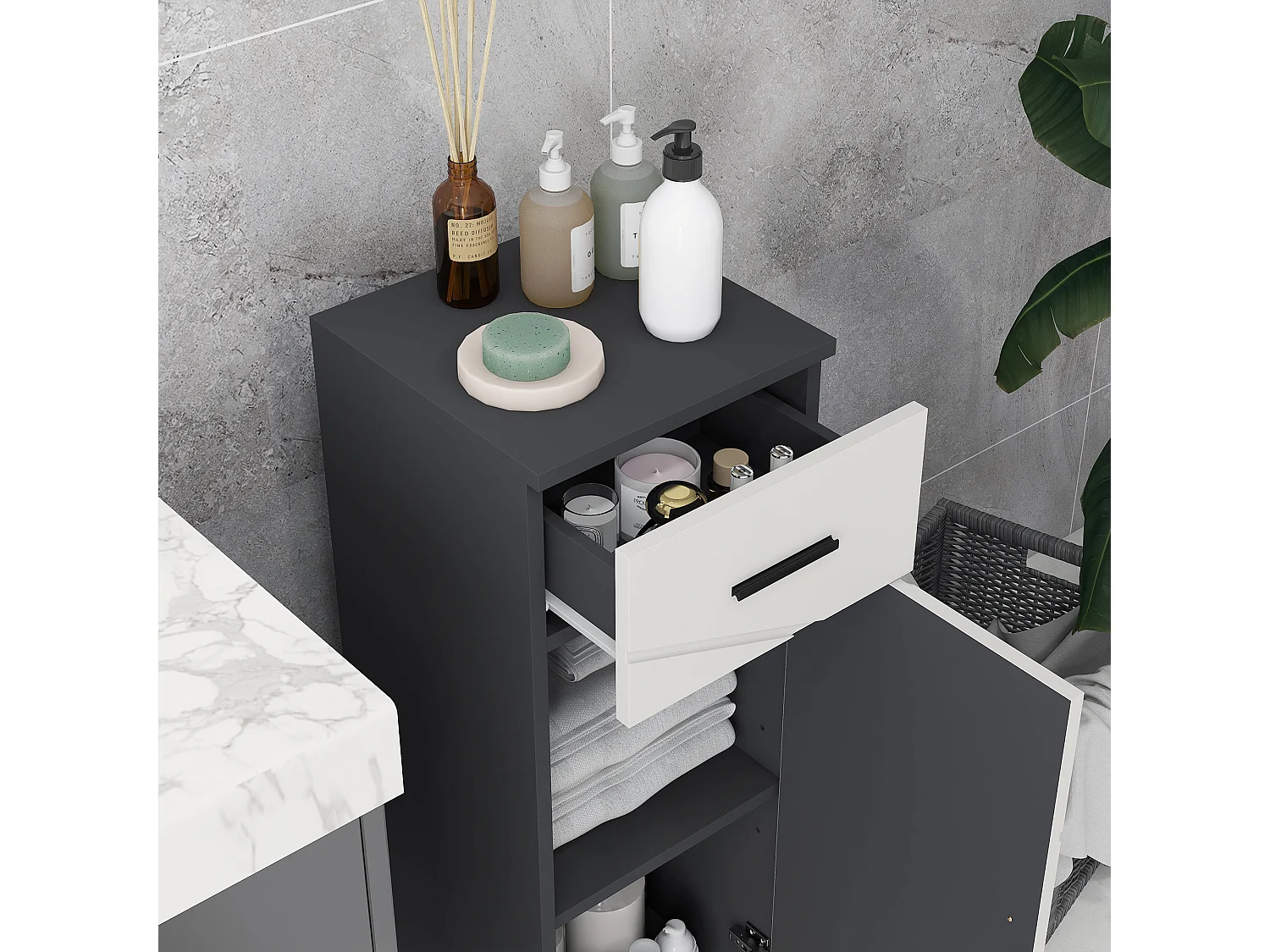 Mobiletto bagno con cassetto e armadietto a 2 livelli regolabili