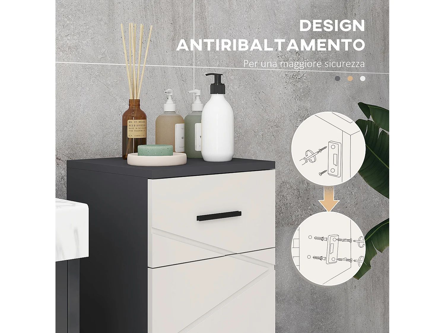 Mobiletto bagno con cassetto e armadietto a 2 livelli regolabili