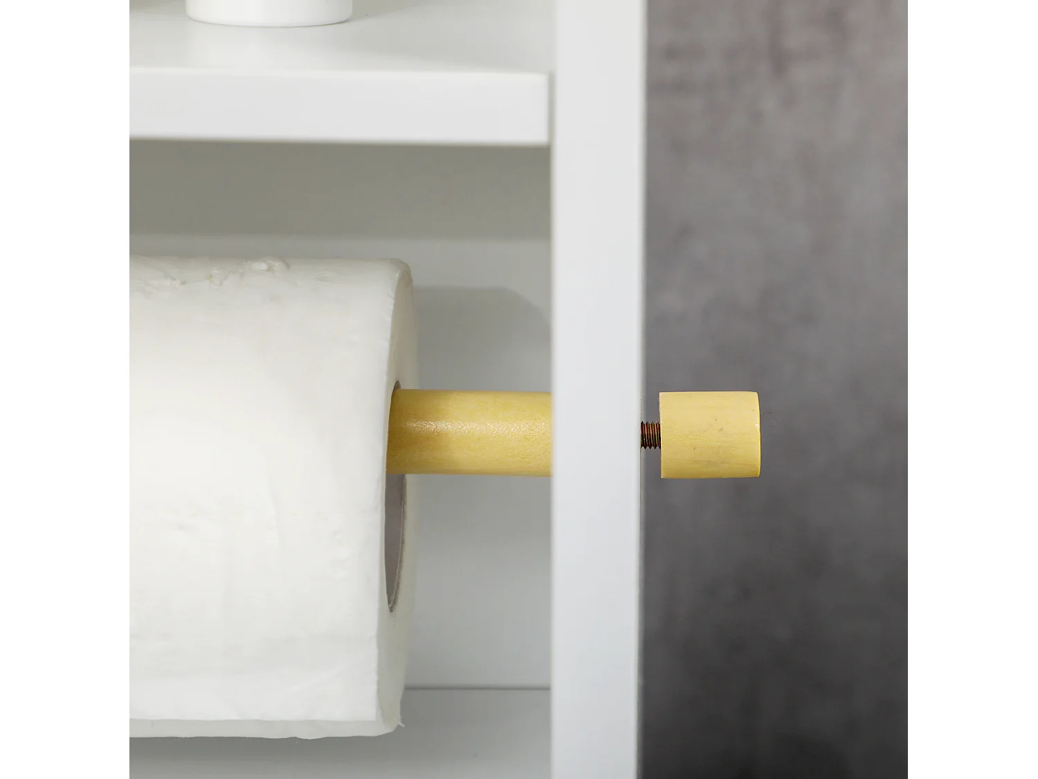 Colonna bagno con 3 ripiani e armadietto a 2 livelli in legno bianco