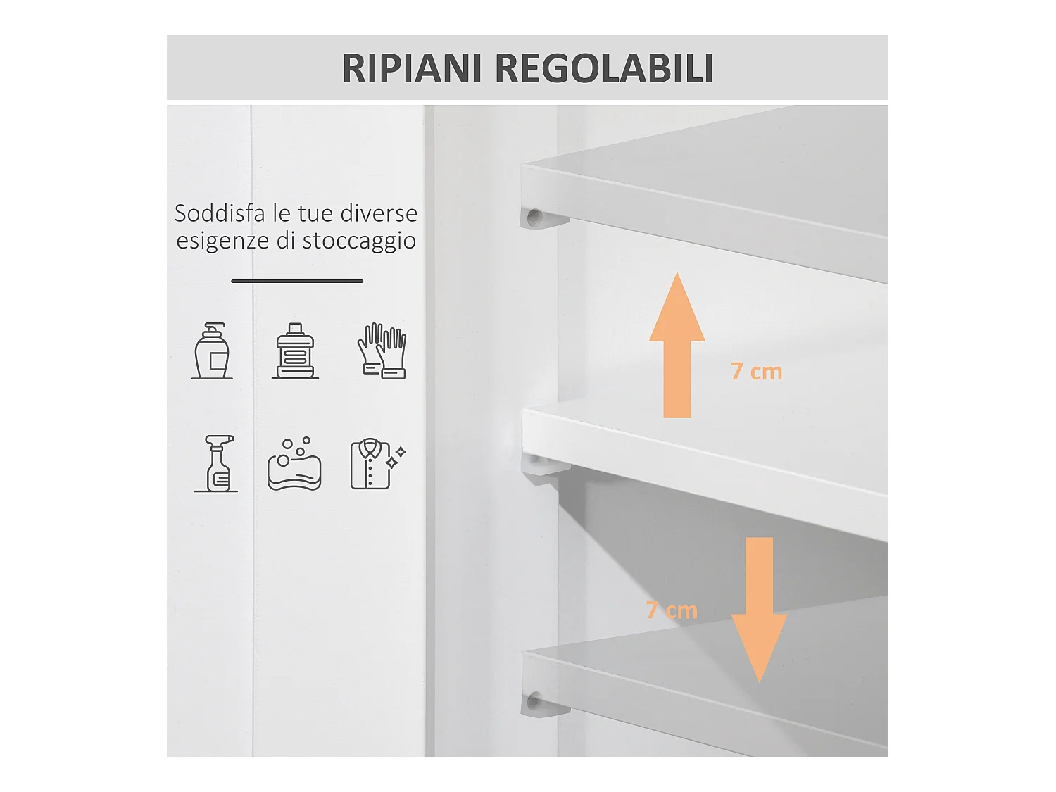 Mobile bagno con armadietto e 2 cassetti regolabili in legno bianco
