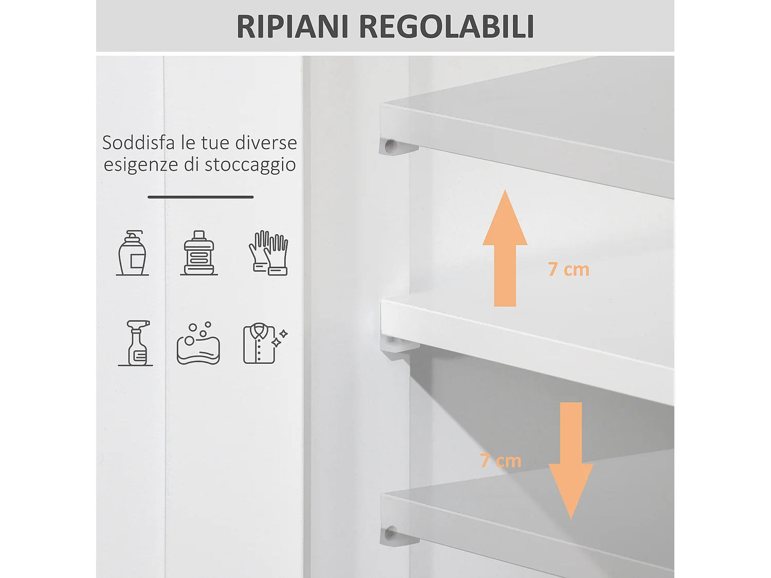 Mobile bagno con armadietto e 2 cassetti regolabili in legno bianco