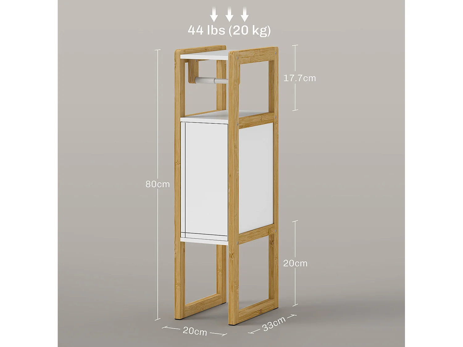 Mobile bagno salvaspazio con armadietto e ripiano in bambù bianco