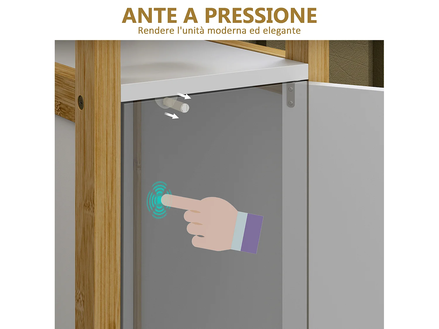 Mobile bagno salvaspazio con armadietto e ripiano in bambù bianco