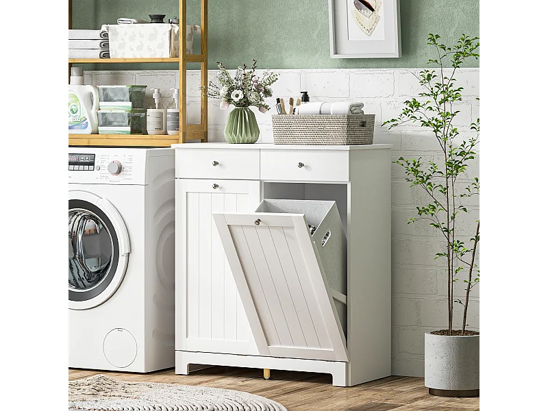 Mobile bagno con 2 ceste portabiancheria e 2 cassetti bianco