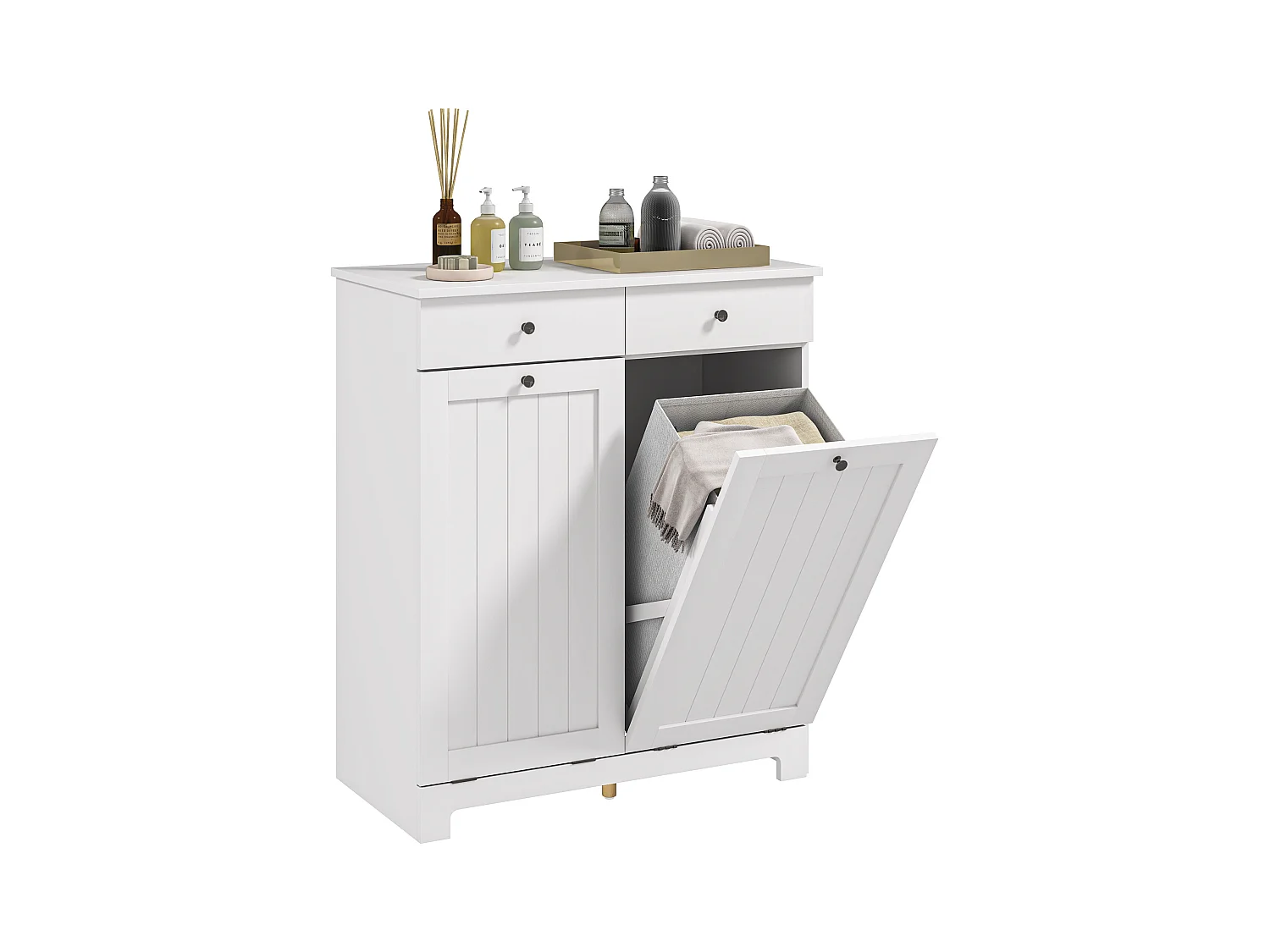 Mobile bagno con 2 ceste portabiancheria e 2 cassetti bianco