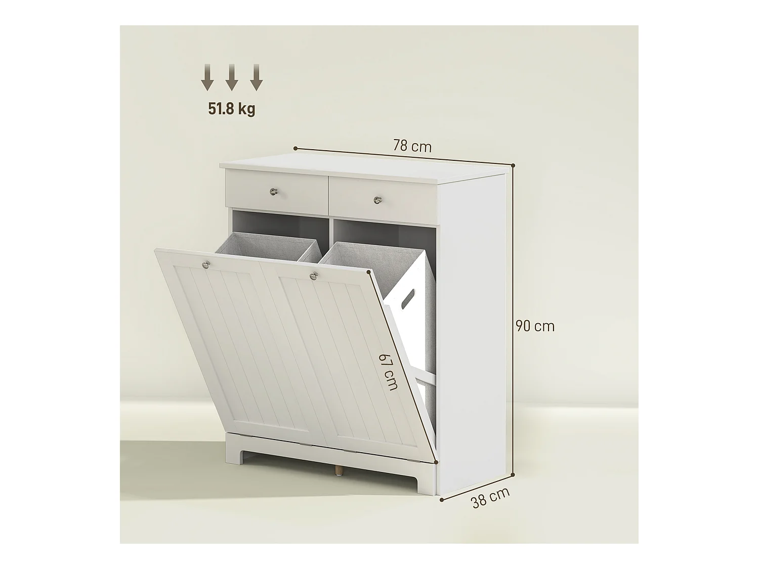 Mobile bagno con 2 ceste portabiancheria e 2 cassetti bianco