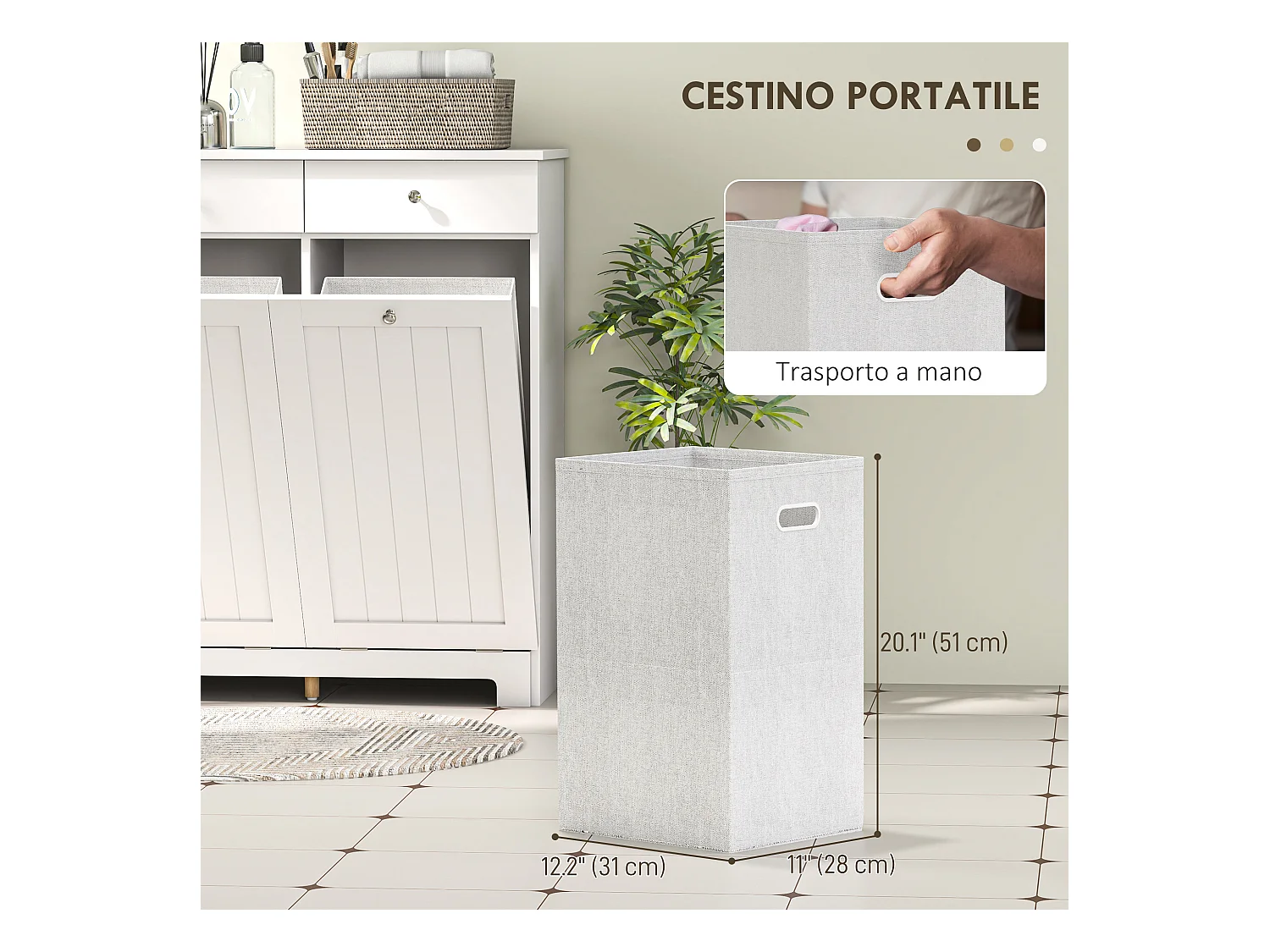 Mobile bagno con 2 ceste portabiancheria e 2 cassetti bianco