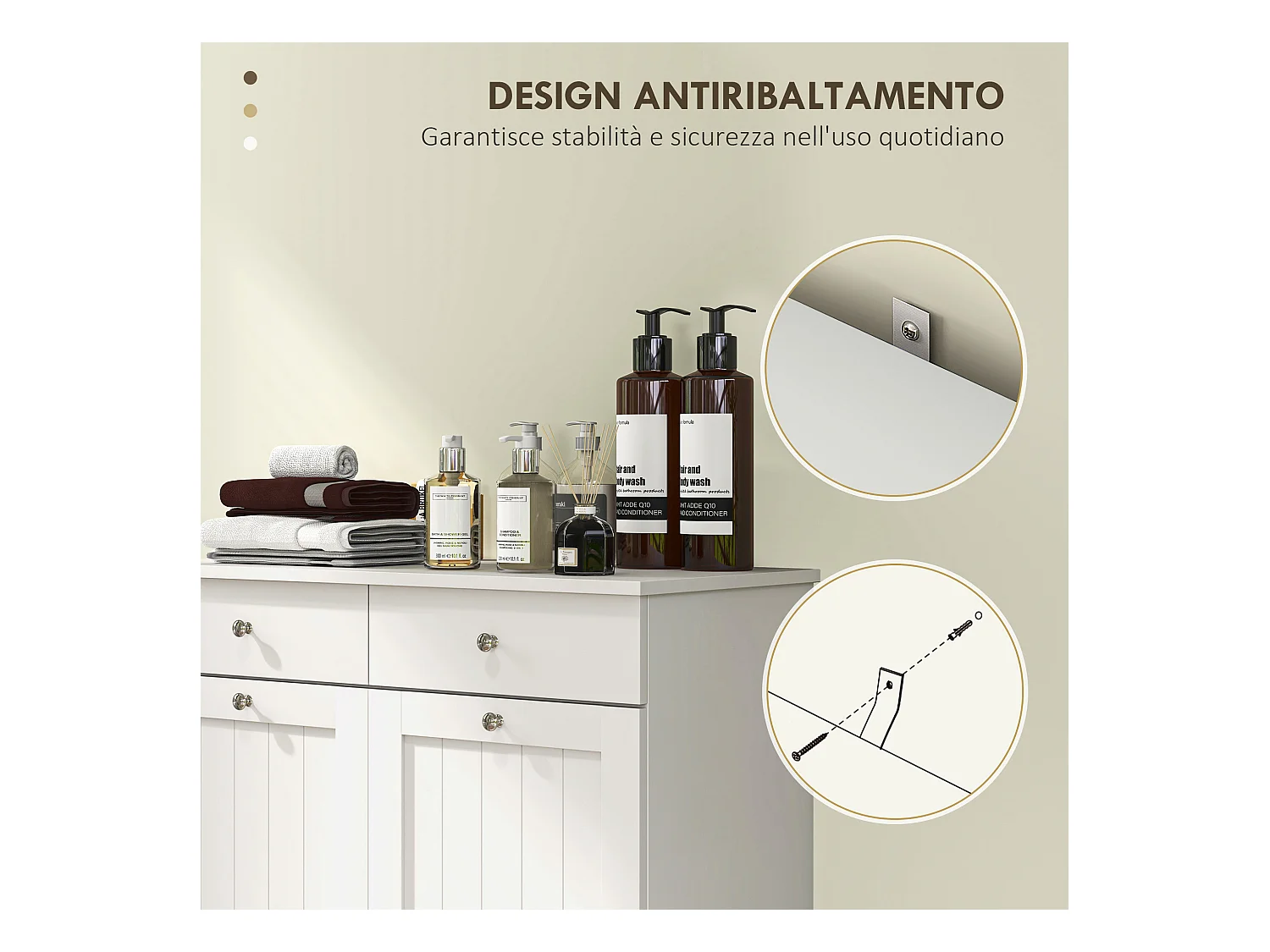 Mobile bagno con 2 ceste portabiancheria e 2 cassetti bianco