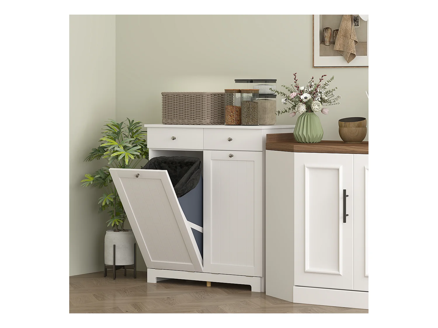 Mobile bagno con 2 ceste portabiancheria e 2 cassetti bianco