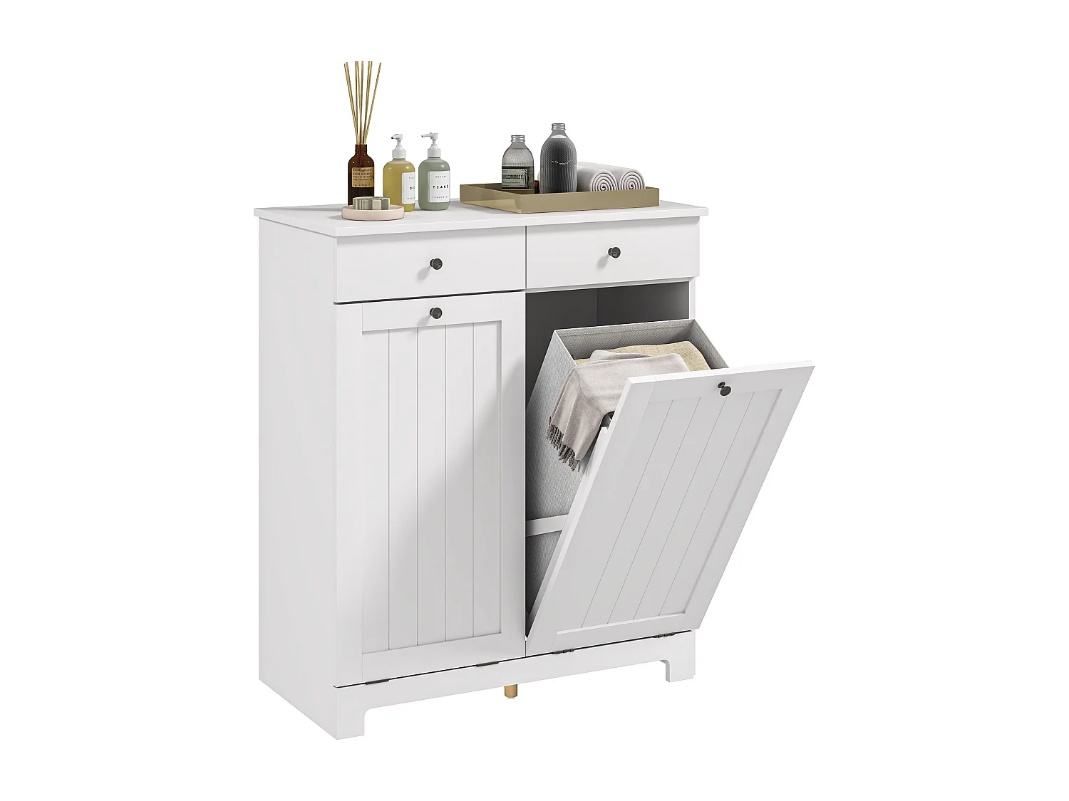 Mobile bagno con 2 ceste portabiancheria e 2 cassetti bianco