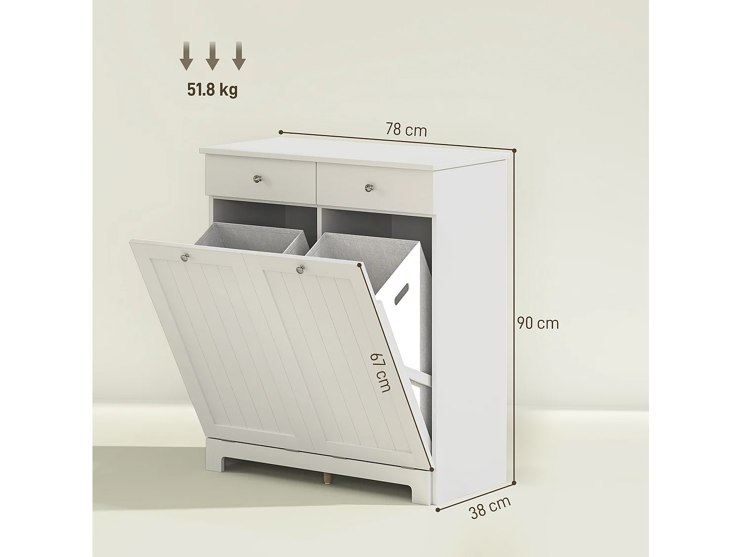 Mobile bagno con 2 ceste portabiancheria e 2 cassetti bianco