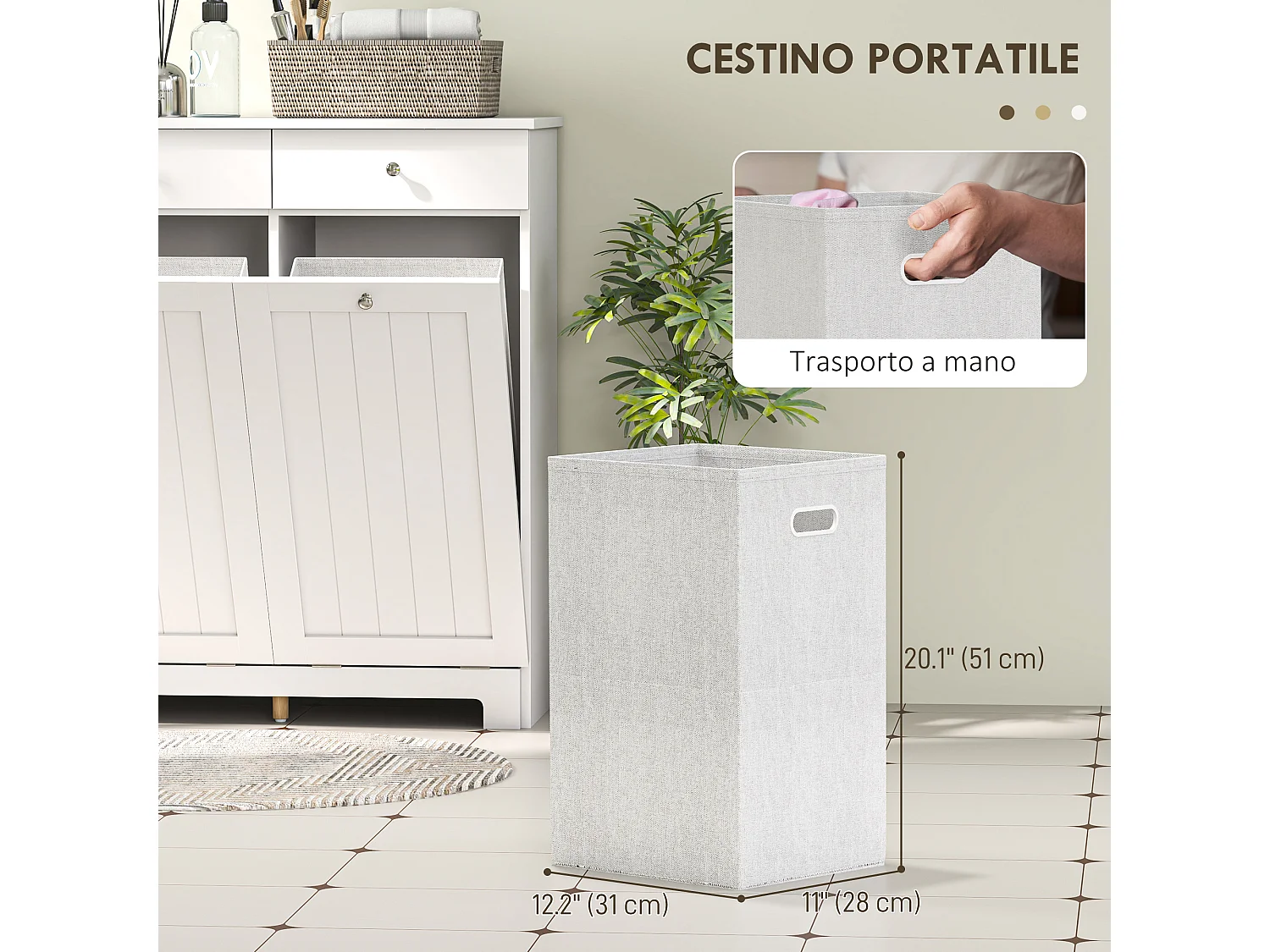 Mobile bagno con 2 ceste portabiancheria e 2 cassetti bianco
