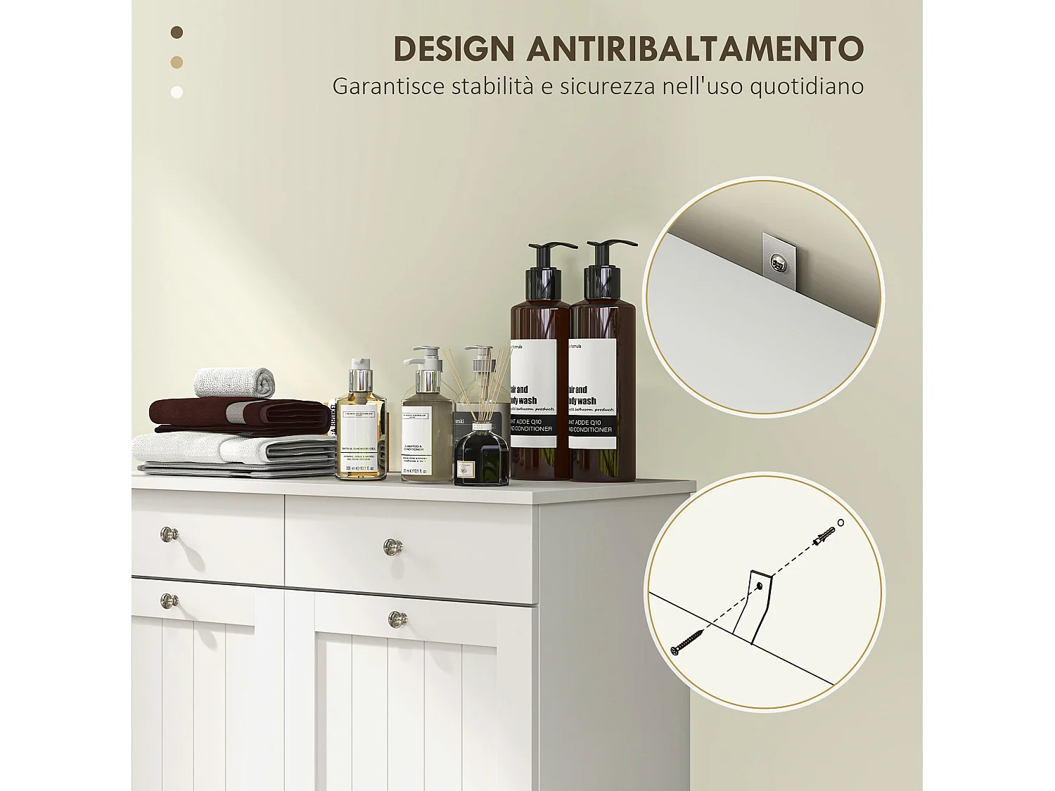 Mobile bagno con 2 ceste portabiancheria e 2 cassetti bianco