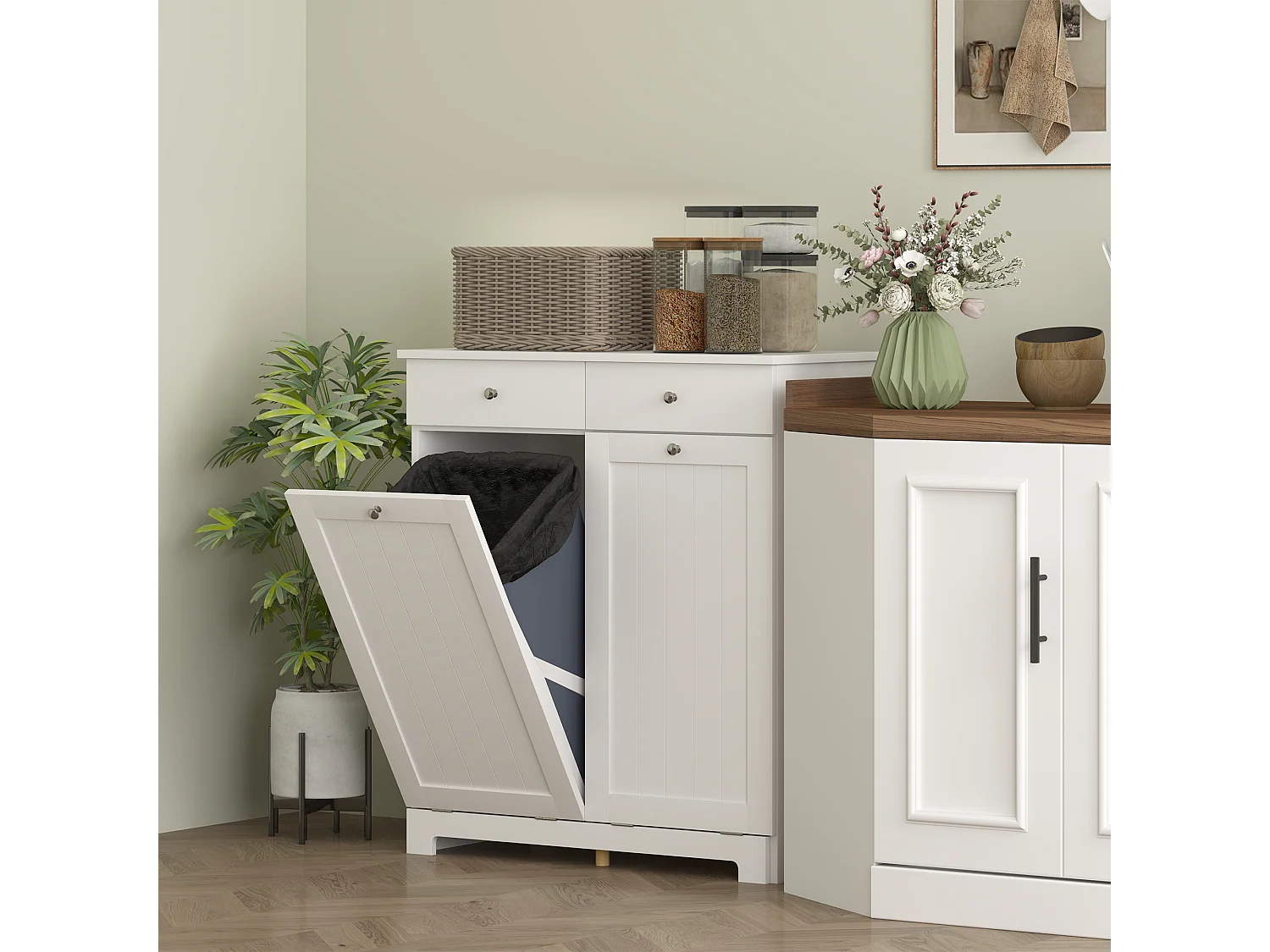 Mobile bagno con 2 ceste portabiancheria e 2 cassetti bianco