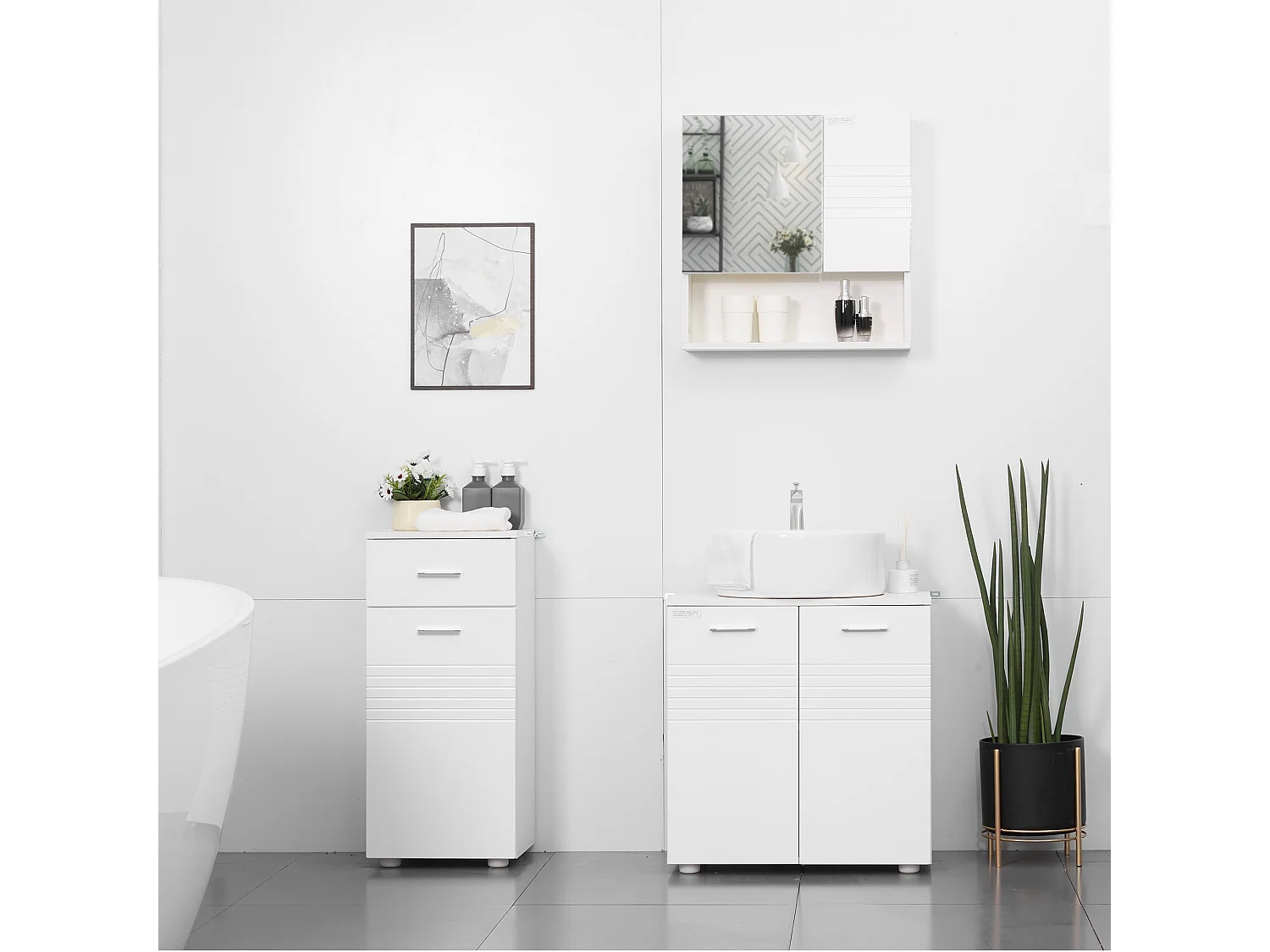 Mobiletto bagno in legno armadietto 1 anta mensole e cassetto