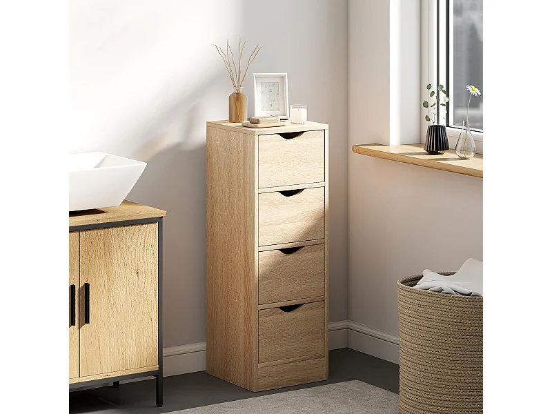 Mobile bagno salvaspazio con 4 cassetti stile nordico colore legno