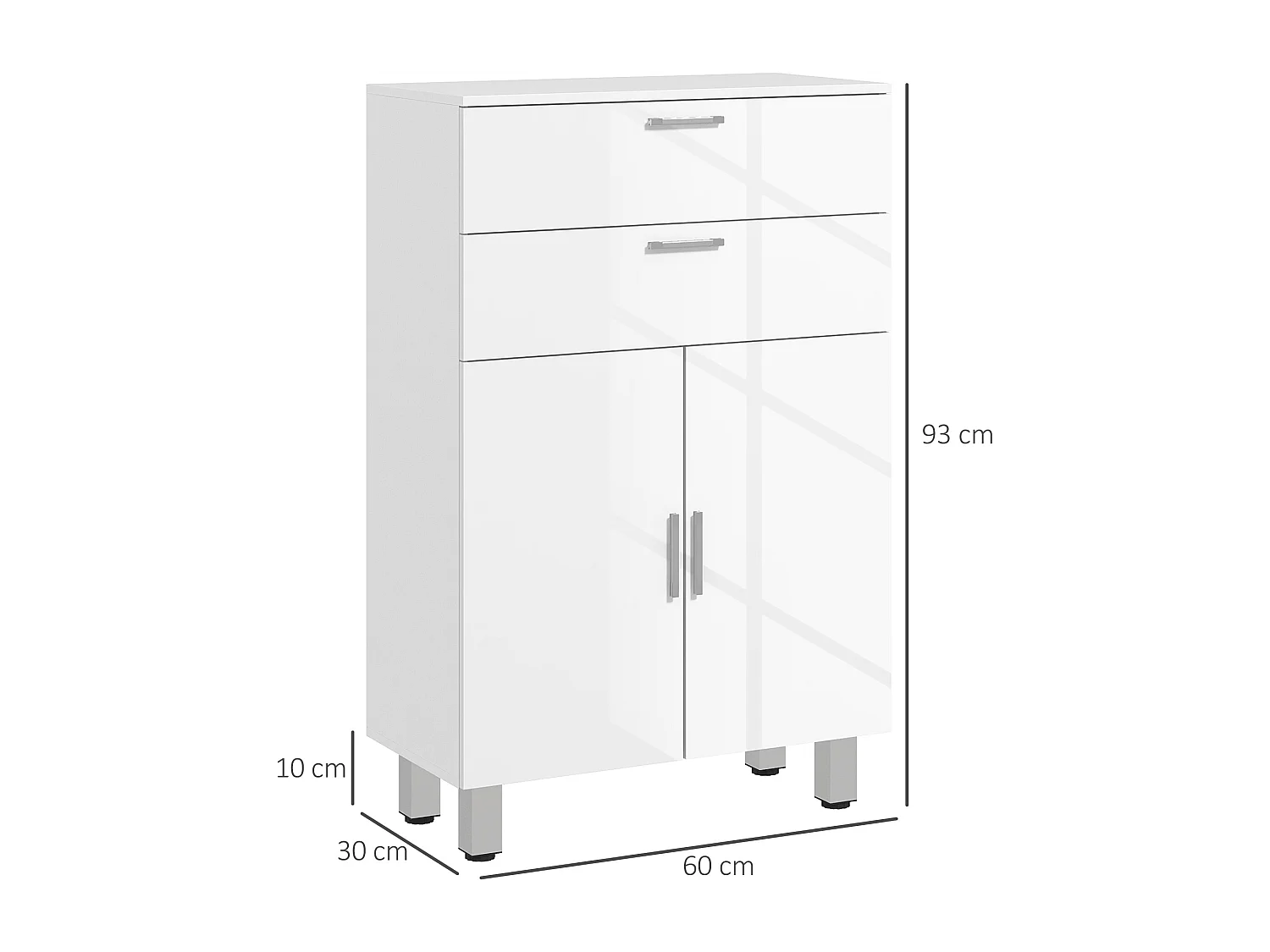 Mobile bagno con 2 cassetti e armadietto con ripiano regolabile bianco