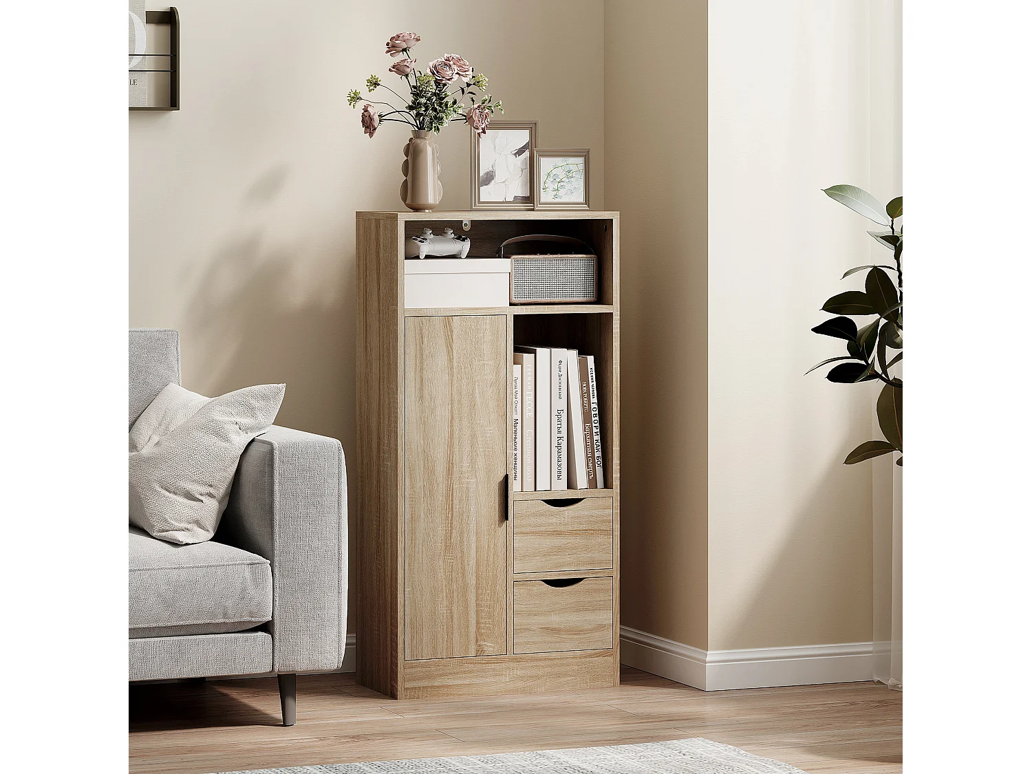 Mobile bagno salvaspazio con 2 cassetti ripiani e armadietto legno