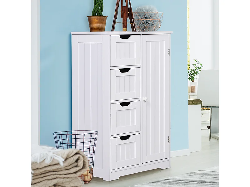 Mobile da bagno con cassetti e ripiano regolabile in mdf bianco